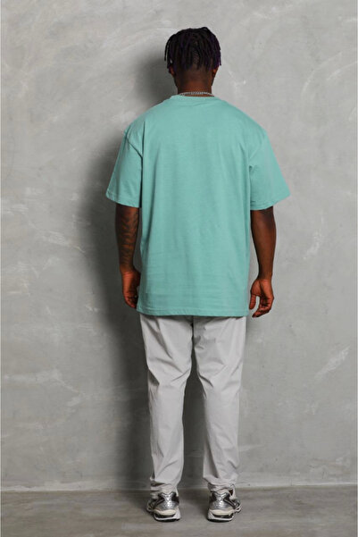 pazarella Unisex oversize plain bicycle collar t-shirt - mint green