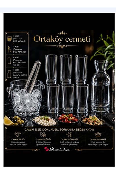 Paşabahçe Rakı Glass and 9 Pieces. Raki Glass and Ice Bucket