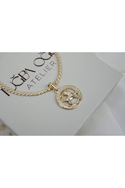 ATELİER TUĞBA KOL374 14K ALTIN KAPLAMA MADALYON FORM BURÇ GOLD KOLYE