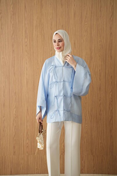 Genel Markalar Bağlama Detaylı Oversize Kimono Bluz Gömlek