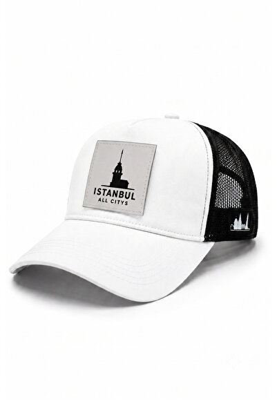 All citys Istanbul Printed Patch Detailed Mesh Trucker Baseball Cap Unisex