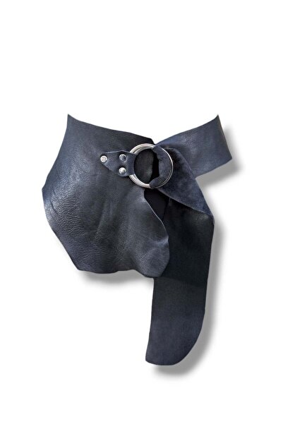 Yılday Gür Butik Women's Asymmetrical Cut Black Genuine Leather Belt - Chanterelle Handmade Design
