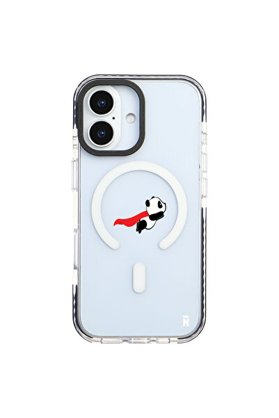 Casen iPhone 17 Yanları Siyah Magsafe Arty Şeffaf Fliying Panda Tasarımlı Pre...