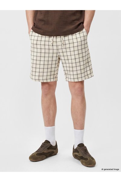 LC Waikiki Black Loose Fit Checkered Men's Shorts