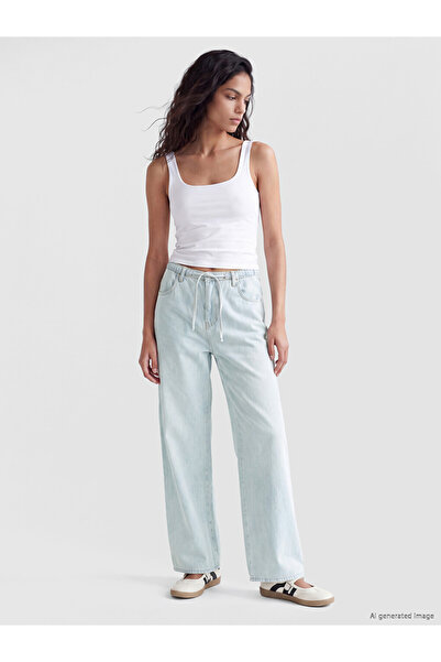 LC Waikiki Vizyon New Season Blue Wideleg Women's Jean Trousers with Elastic ...