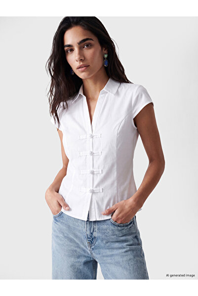 LC Waikiki White Embellished Buttoned Poplin Women's Shirt