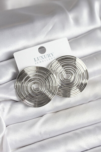 deluxe takı ve giyim Brass Silver Color Circle Model Women's Earrings