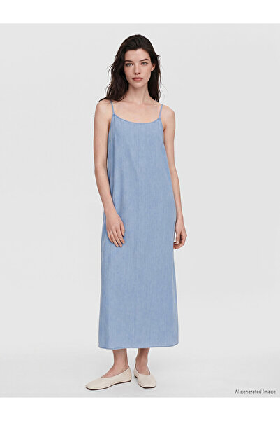 LC Waikiki Indigo Square Neck Rope Strap Mini Jean Dress
