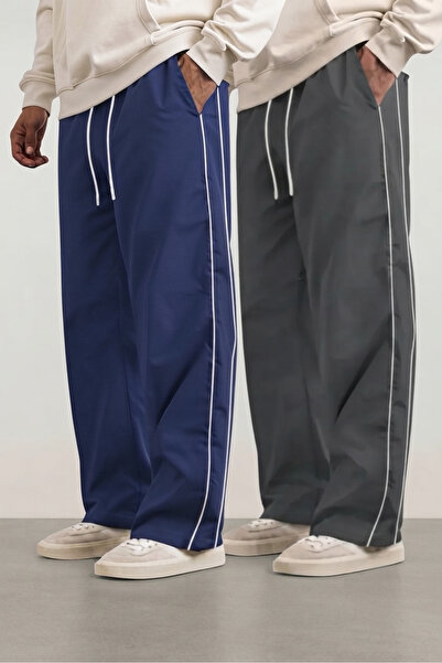 SERABLANKA 2-Piece Men's Two-Stripe Oversize Sweatpants with Wide Legs, Comfo...