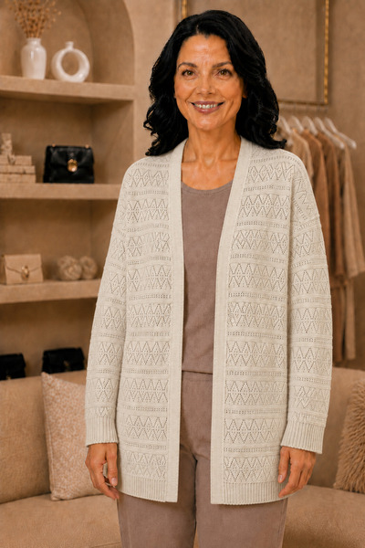QYA Clothing Women's Openwork Knitted Patterned Long Sleeve Knitwear Cardigan...