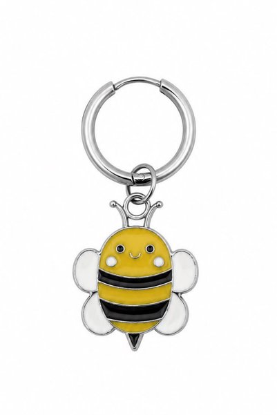 Blisse Piercing Unisex Silver Color Surgical Steel Dangle Bee Figured Hoop Earring 1 Piece