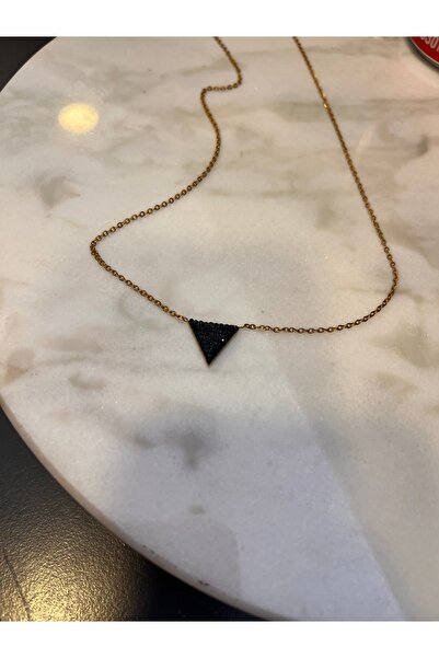 gozdeasutayaccessory Black Triangular Stone Steel Necklace