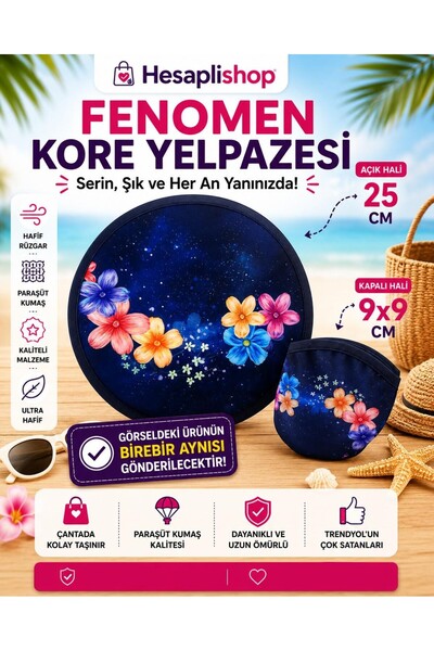 Hesaplishoping Yuvarlak Yelpaze Kaliteli Büyük Boy Kore Yelpazesi Çiçek Desen...