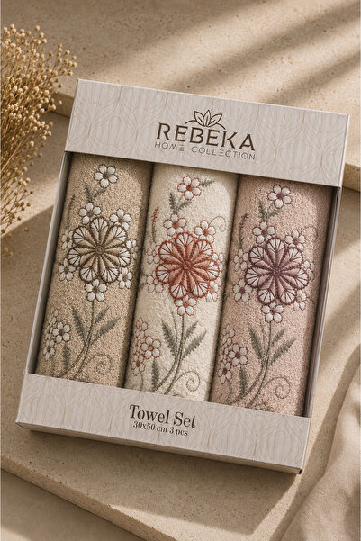 Rebeka Home Collection Lavin Flower Embroidered 3-Piece Boxed Face Towel Set ...