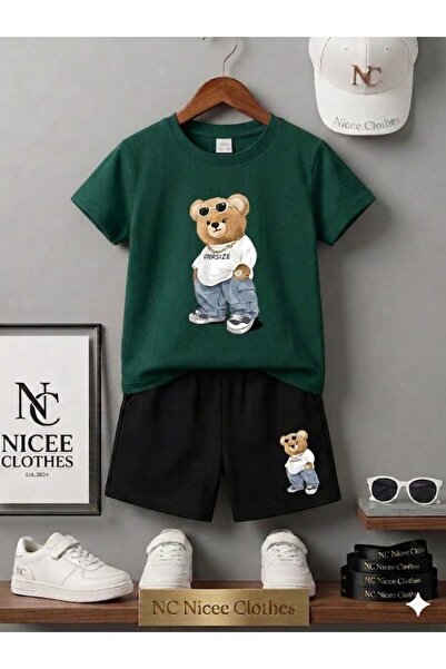 Leto Lykia Summer Children's T-Shirt Shorts Unisex (Owarsi̇ze Bear Printed)