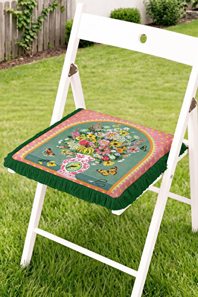 Realhomes Floral Bouquet and Butterfly Pattern Fringed Zippered Chair Cushion...