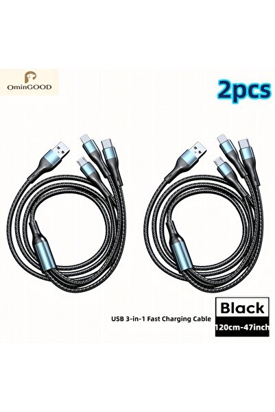 Choice1 1.2m 2pcs 120W 6A 3 in 1 Braided Fast Charging Cable USB C Micro USB ...