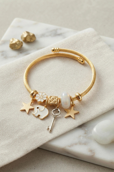 ARMÜZ Key and Elephant Model White Charm Bracelet