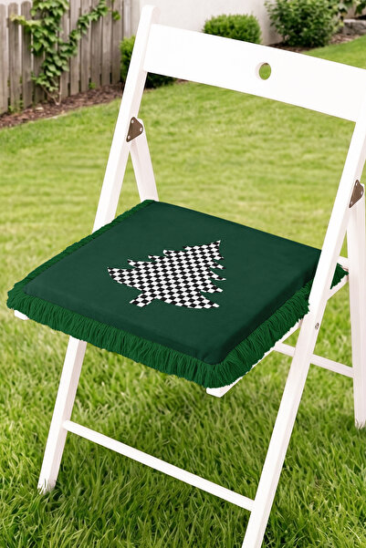Realhomes Checkered Pine Tree Patterned Fringed Zippered Chair Cushion - Chri...