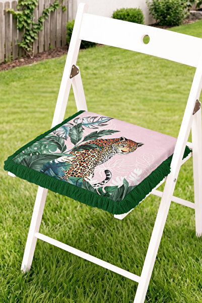 Realhomes Leopard and Tropical Leaf Patterned Fringed Zippered Chair Cushion ...