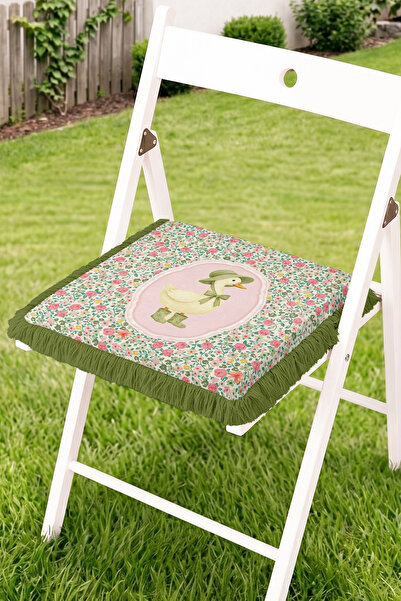 Realhomes Duck with Hat Figure Floral Patterned Fringed Zippered Chair Cushio...