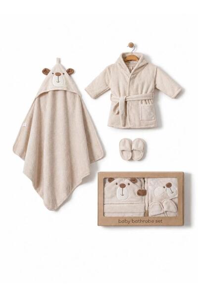 Bebessi 100% Cotton Big Bear 3-Piece Bathrobe Set Beige Bbs.4152.Bej