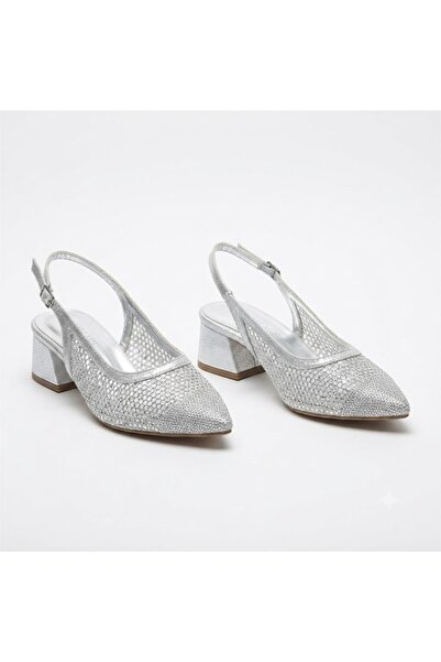 KİNDEP (Serrace) Women's Closed Toe Shoes with Drop Stone Detail Silver