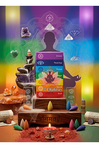 LİFE WHİTE 7 Çakra Temalı Konik Geri Akış Tütsüsü, Yoga, Meditasyon, Tütsü, K...