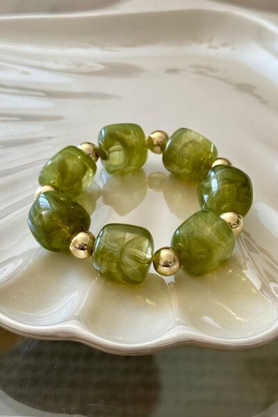 Trendy Butik Green Beaded Stretch Bracelet