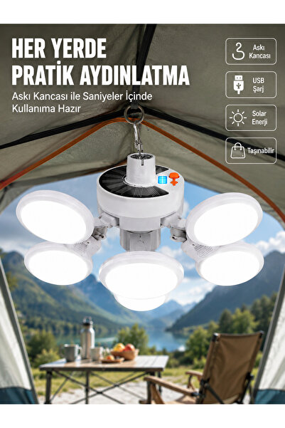 Lisinya USB ve Solar Şarjlı Katlanabilir 5 Taraflı LED Lamba -