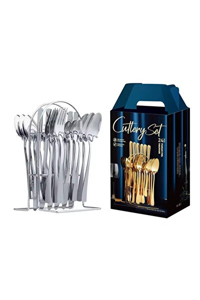 PlayFun Set Tacâmuri Inox 24 Piese, Argintiu, pentru 6 Persoane