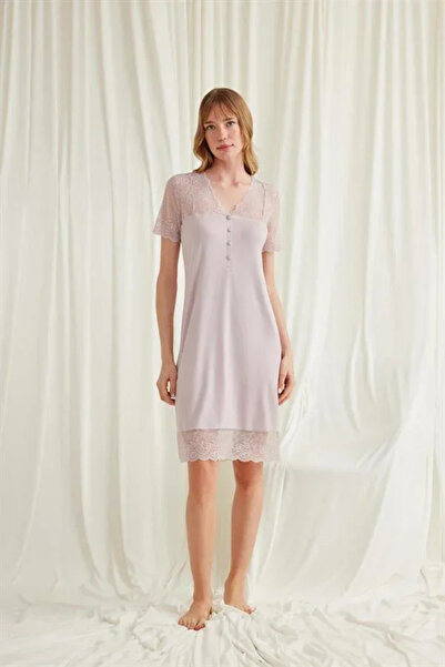 SS HOME CONCEPT Nightgown with Lace on the Collar, Sleeves, Shoulders and Hem...
