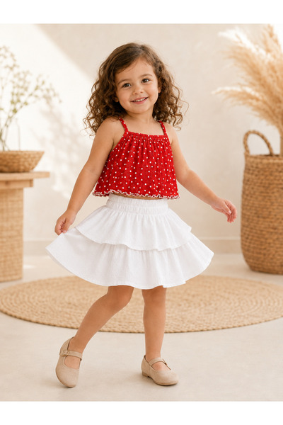 AKİF GİYİM Baby Girl & Child Pleated Skirt Blouse Set