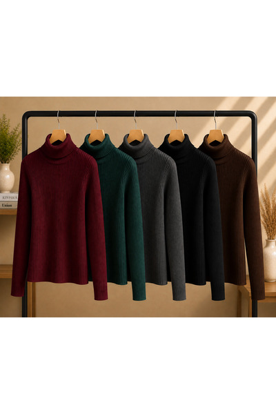 DepoExport Women's Body-Fitting Turtleneck Ribbed Knit Sweater