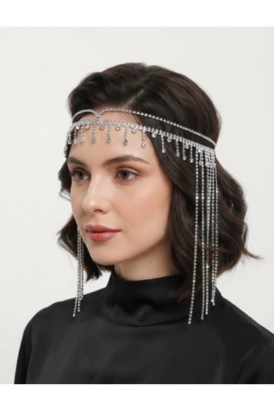 Zarinova accessory Gelin Saç Aksesuarı Zirkon Taşlı Sallantılı Alınlık ve Saç...
