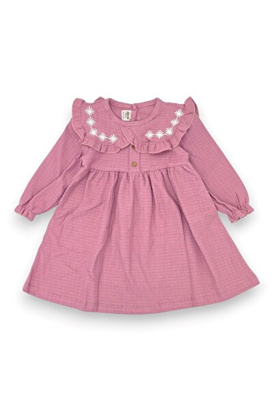 Egelite Girl's Collared Embroidered Seasonal Long Sleeve Dress for Ages 2-3-4...