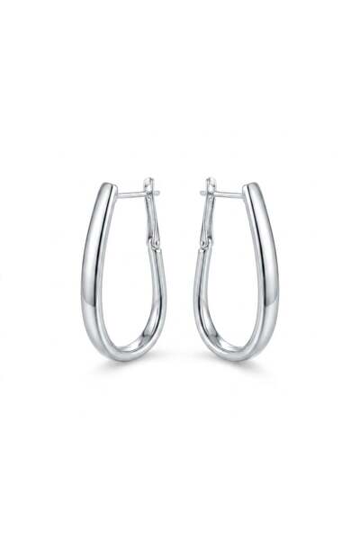 Zeino Parlak Yüzeyli Oval Klipsli Küpe - Beyaz Altın Kaplama - 33 mm