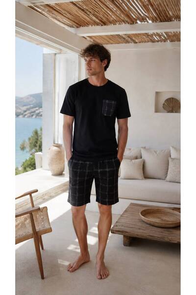 İpek Men's Short Sleeve Shorts 100% Cotton Pajama Set