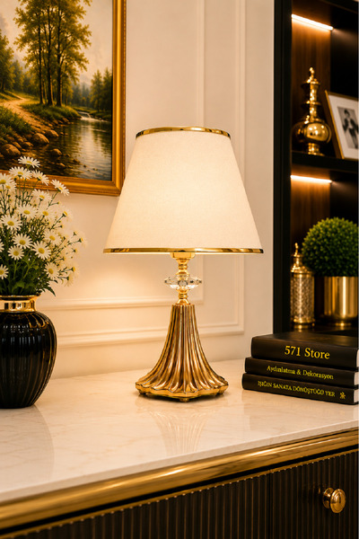 571 Store X21 Series Table Lamp with Twisted Metal Base Fabric Headboard Nigh...