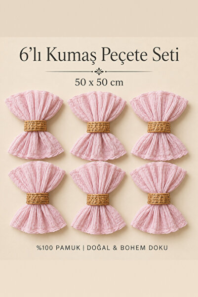 Kitchen Vogue Set of 6 Bohemian Fabric Napkins Wedding 100% Cotton Crinkled T...