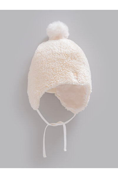 Caramell Winter Baby Hat with Pompom and Earflaps, Welsoft Lace-Up Hat