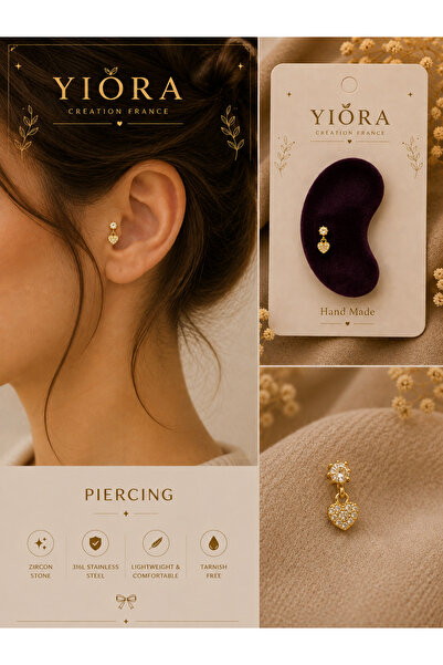 yiora Jewellry Tek Taş Sallantılı Kalp Detaylı Paslanmaz Kararmaz Cerrahi Çel...