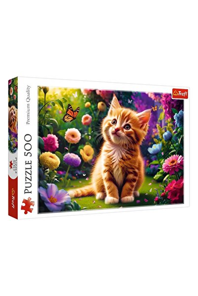 Trefl Puzzle de 500 de piese cu pisică în grădină cu flori - Calitate premium...