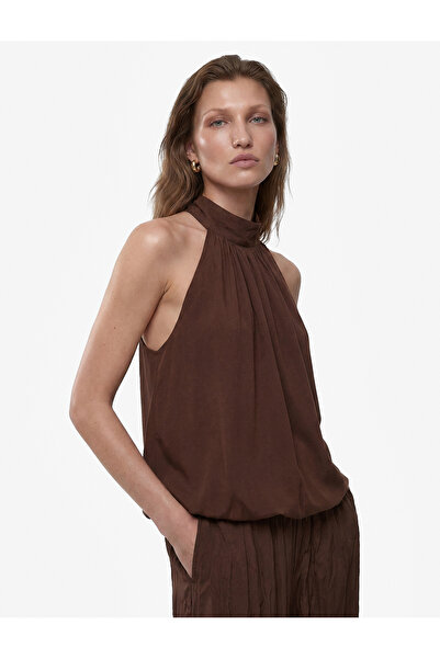 Koton Sırt Dekolteli Fiyonklu Dik Halter Yaka Balon Bluz
