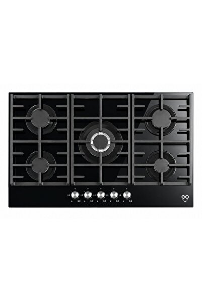 EO 90cm Built-In Gas Hob, 5 Burners, Black Tempered Glass, Cast Iron Pan Supp...