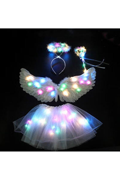 GGEROU Wing Costume Kids,Feather Wings and Halo with LED Lights,Headband Tull...
