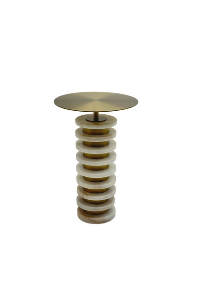 OEMS Natural Marble Side Table with Gold Stainless Steel