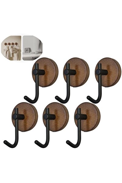 STARSTAR Self-Adhesive Wooden Wall Hooks, rustic dark walnut, wall decor for ...