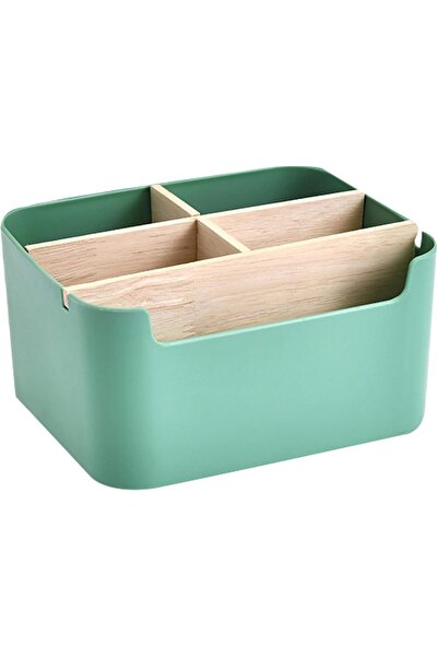 STARSTAR Five-compartment bamboo desktop storage box with pen holder; suitabl...
