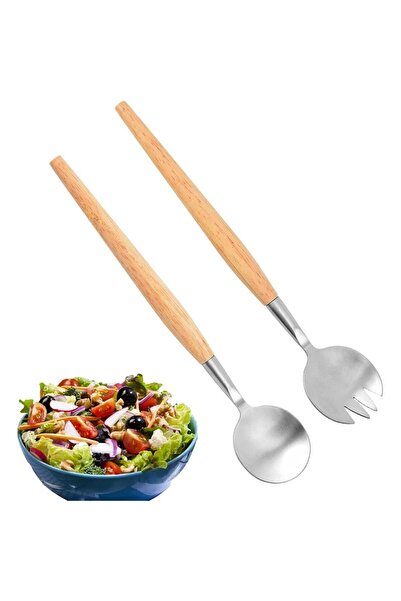 STARSTAR Stainless steel salad spoon and fork set, wooden handle, salad fork,...